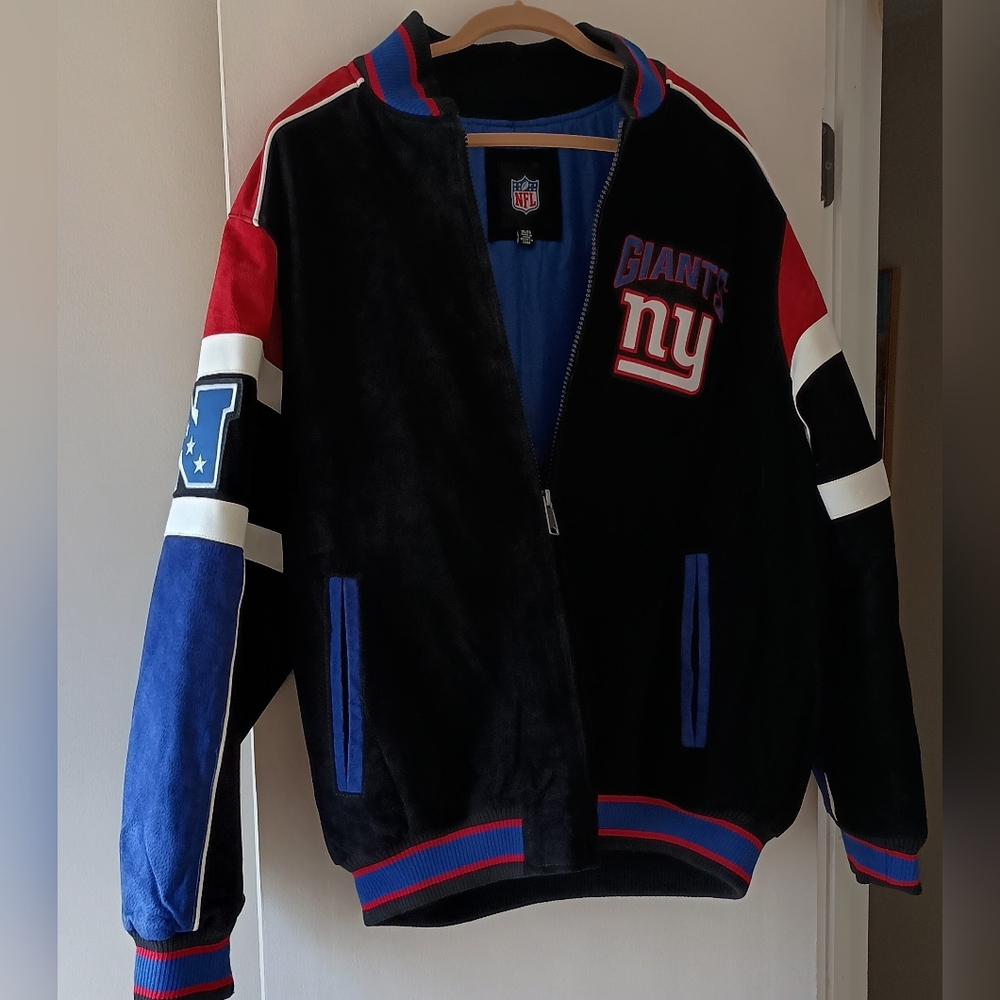 Sale! NWOT NFL NY Giants Suede Jacket with Red, Blue, and Black Accents